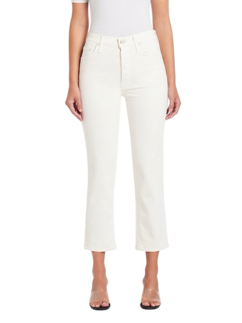 MOTHER Denim The Tomcat High-Rise Straight Ankle Jeans "Cream Puffs" White 27